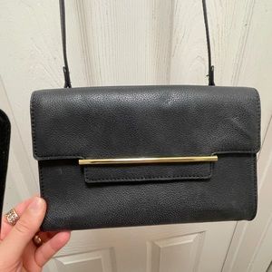 Vince Camuto crossbody clutch, black soft leather with detachable strap